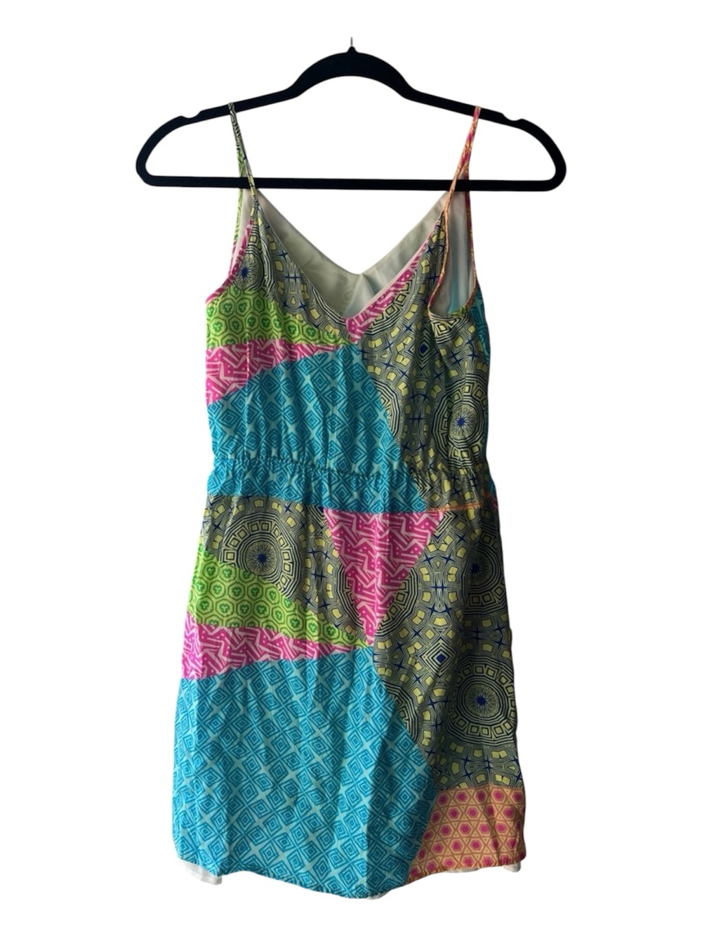 Amanda Uprichard Women’s P/S Multicolor Geometric Silk Mini Dress Patchwork Boho - Picture 3 of 8